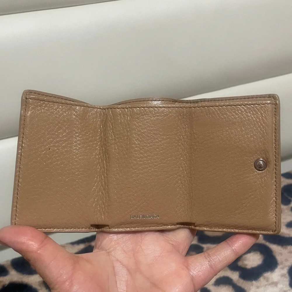 Balenciaga Beige Leather Mini Compact Wallet